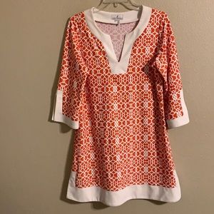 Jude Connally orange and white shift dress L